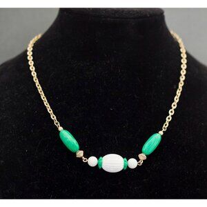 Vintage Boho Gold Tone Green Necklace 23 Inches by Avon G11
